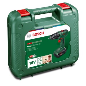 Bosch EasyDrill 18V-38 Akku-Bohrschrauber im Set mit Akku, Ladegerät und Koffer.
