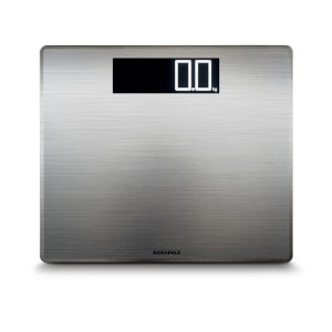 Leifheit Digital Personenwaage Style Sense Safe 300, silberne Edelstahl-Optik, LCD-Anzeige.