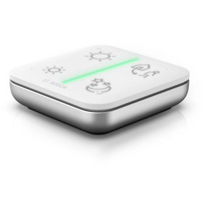 Bosch Smart Home Universalschalter II: Weißer Schalter mit vier Tasten und LED-Streifen.
