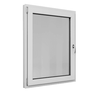 Weißes Roro Basic Kunststofffenster, 95x120 cm, DIN links, Dreh-Kipp-Funktion.