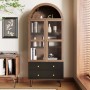 okwish Kommode mit Gewölbtem Glas Verstellbaren Regalen Wohnzimmer 70x38x165cm Schwarz_3