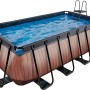 Rechteckiger EXIT Wood Pool in Braun mit Leiter und Filterpumpe, 400x200x122 cm.