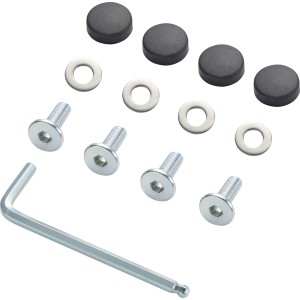 Montage-Set für Balkonmöbel: Schrauben, Abdeckungen, Unterlegscheiben und Spanner für Kelvington Balkonset.