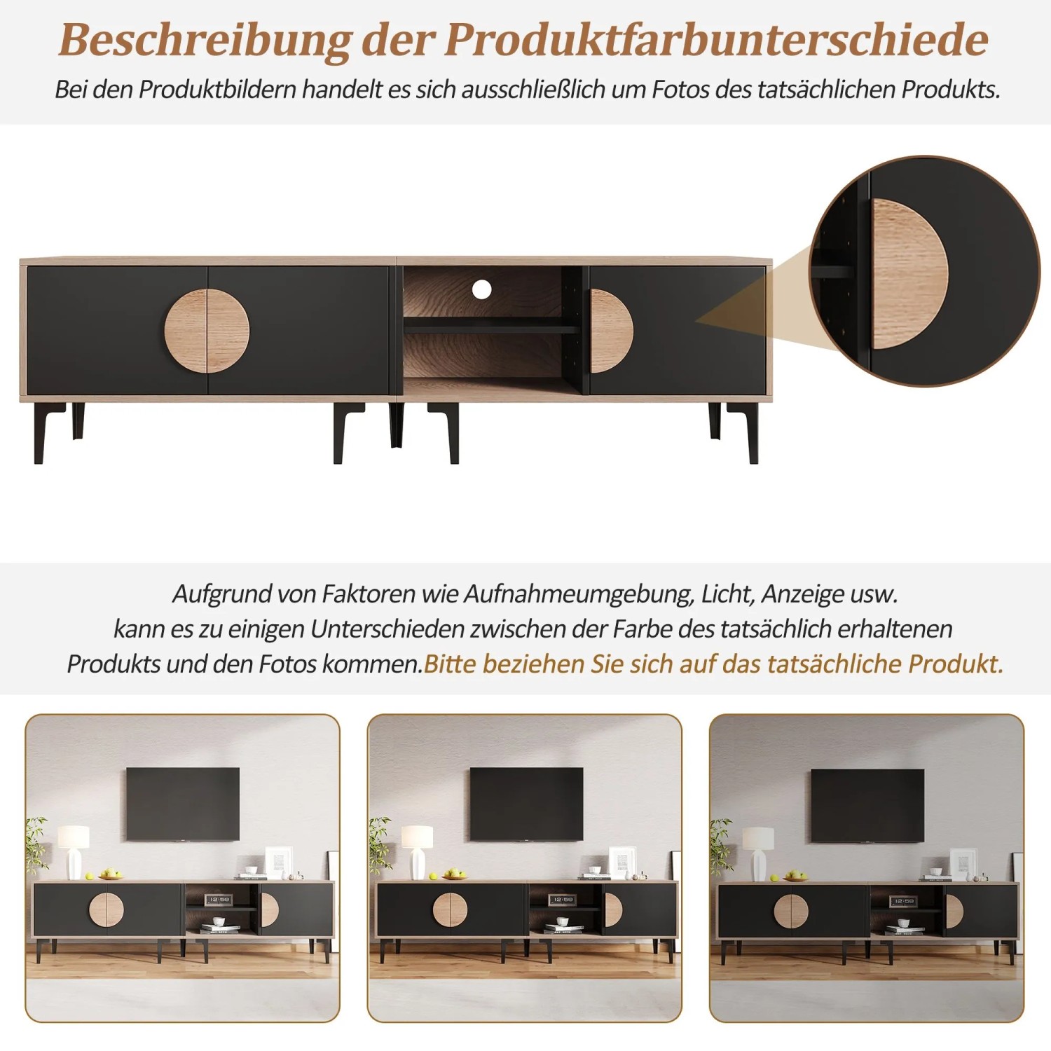 okwish TV Schrank mit Stauraum Fächern Wohnzimmer 180x35x49cm Natur_4