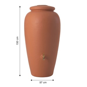 Garantia Regenwassertank Amphore 500 l in Terracotta mit Zulaufdichtung und Auslaufhahn (optional).