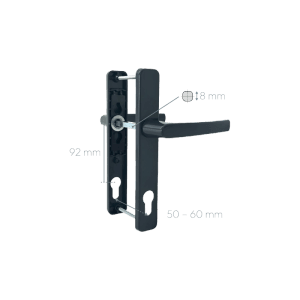 Anthrazitfarbene Panto Griffgarnitur Smart Line, 92 mm Lochabstand, Details zu Maßen.