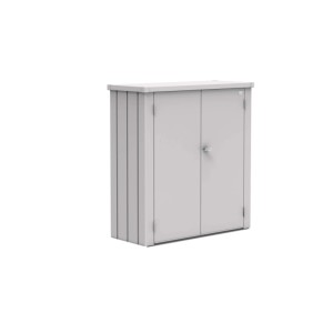 Biohort Terrassenschrank Romeo Gr. M, silber-metallic. Kompakter Gartenschrank aus Metall mit zwei Türen und Schloss.