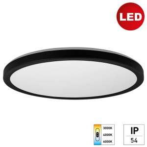 Schwarze E2 Elektro LED Deckenleuchte R420 mit einstellbarer Farbtemperatur und IP54 Schutz.