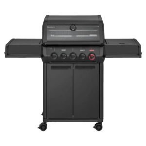 Enders Gasgrill Monroe Pro 3 SIKR Turbo Shadow, schwarzer Grill mit Seitenkocher und Unterschrank.