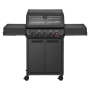 Enders Gasgrill Monroe Pro 3 SIKR Turbo Shadow, schwarzer Grill mit Seitenkocher und Unterschrank.
