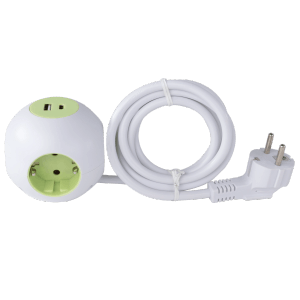 REV Ritter PowerGlobe Kugelsteckdose, 4-fach mit USB A+C, weiß-grün, 1,4m Kabel.