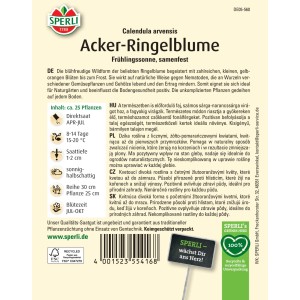 Sperli Acker-Ringelblume Frühlingssonne Samenpackung mit gelb-orangen Blüten.