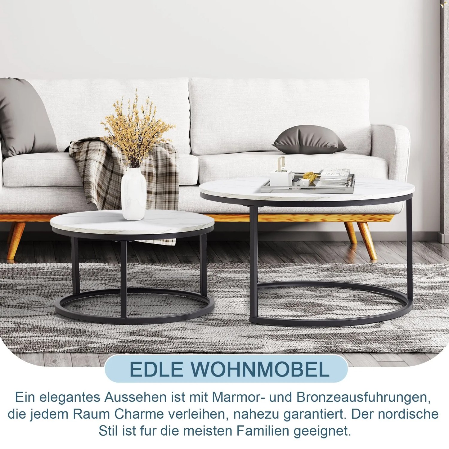 okwish Beistelltisch mit Stapelbarem Metallrahmen Wohnzimmer 87x 87x13cm Schwarz_6