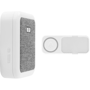 REV Funkklingel Orchestra, grau-weiße Türklingel mit Klingeltaster und 100 dB Lautstärke.