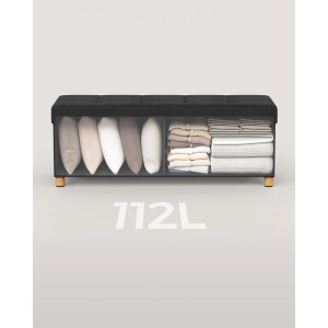 Schwarze Songmics Sitzbank Melisa mit Stauraum (112L), klappbarer Sitzhocker.