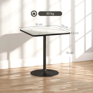 HOMCOM Esstisch, quadratisch, weiße Marmor-Optik Platte, schwarzer Metallfuß. Maße 70x70x76 cm. Ideal für Küche.