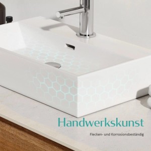 Modernes, weißes Emke Keramik-Handwaschbecken, rechteckig, mit Hahnloch, für Aufsatz- oder Wandmontage im Bad.