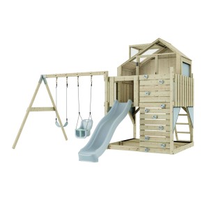 PolarPlay Babyschaukel Lasse Eisblau mit Rutsche und Kletterwand für Spieltürme & Spielanlagen.