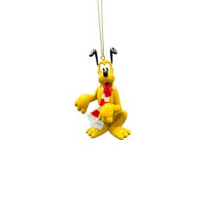 Gelber Disney Weihnachtsanhänger: Pluto mit Schal, 10 cm, als Baumbehang.