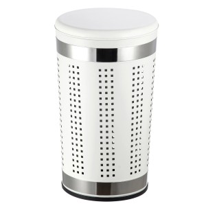 Weißer MSV Wäschekorb aus Edelstahl mit gepolstertem Sitzdeckel, 46 l Fassungsvermögen.