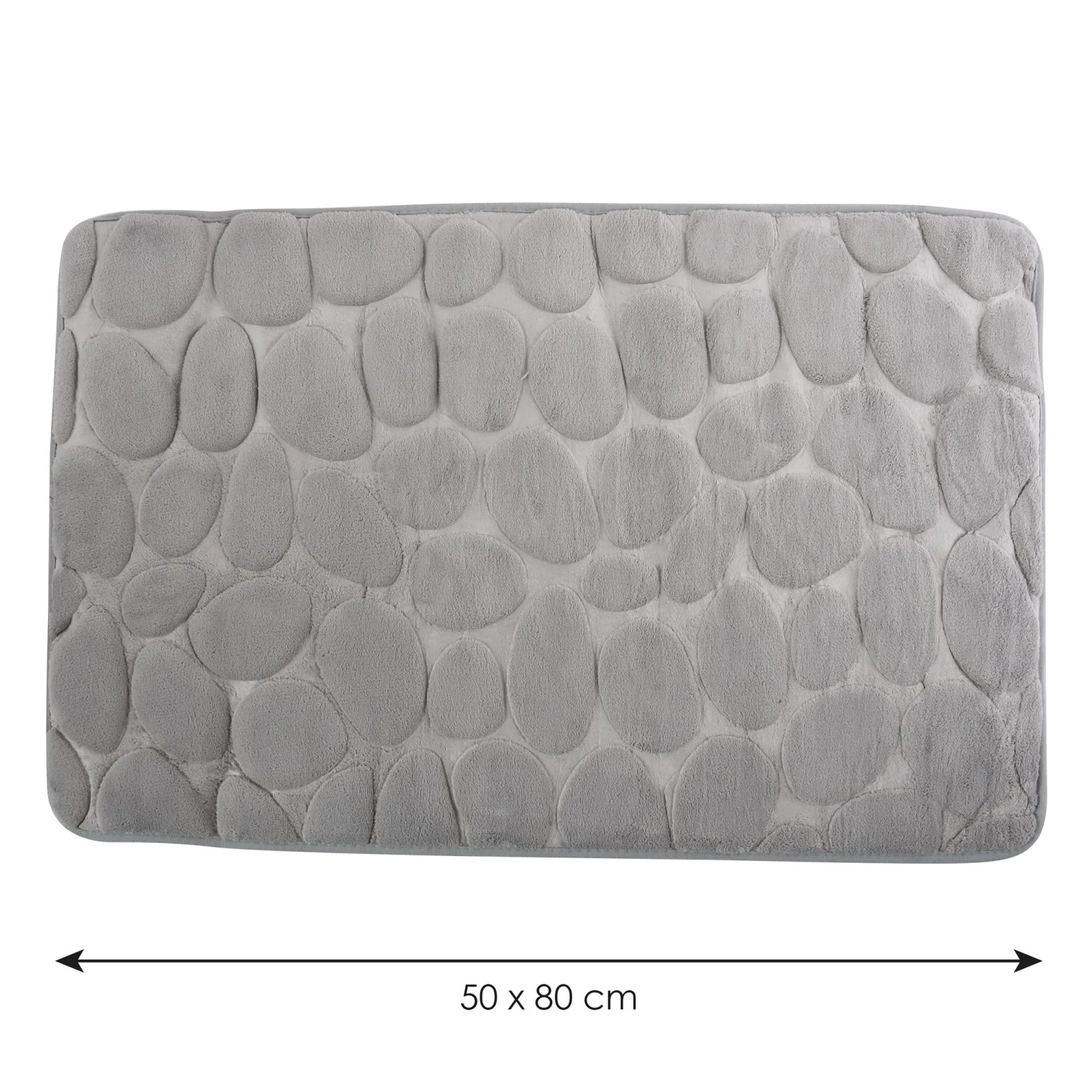 Graue MSV Badematte Kiesel 50x80 cm mit Kieselstein-Muster. Rutschfest und weich für Ihr Badezimmer.