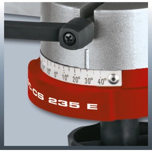 Detailaufnahme: Einhell GC-CS 235 E Sägekettenschärfgerät mit Schleifwinkelskala für präzises Schärfen.