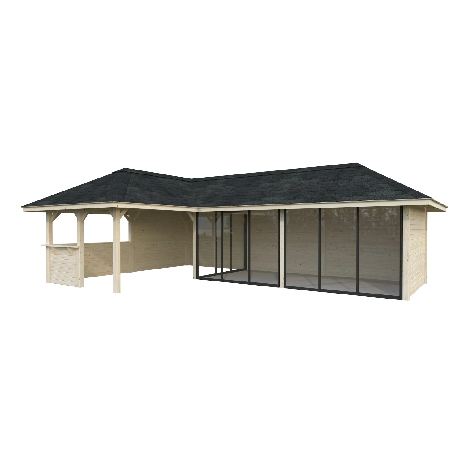 Palmako Pavillon Bianca Set220 mit Schiebetüren, naturbelassen, ideal für Outdoorküche. FSC®-zertifiziert.