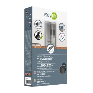 Verpackung des Easy Life Insektenschutz Magnet-Türvorhangs 100x220cm in Anthrazit.