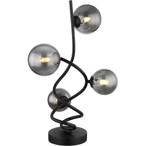 Schwarze Globo LED-Tischleuchte Riha mit Rauchglas-Kugeln, moderne Design-Tischlampe.
