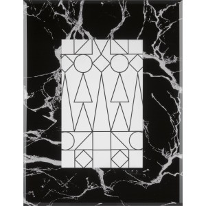 Schwarzer Bilderrahmen in Marmoroptik, 10x15 cm, mit geometrischem Inlay.