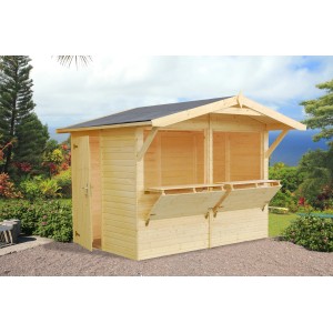 Palmako Marktstand Stella aus Holz mit ausklappbarer Theke und Tür. Ideal als Verkaufshaus.