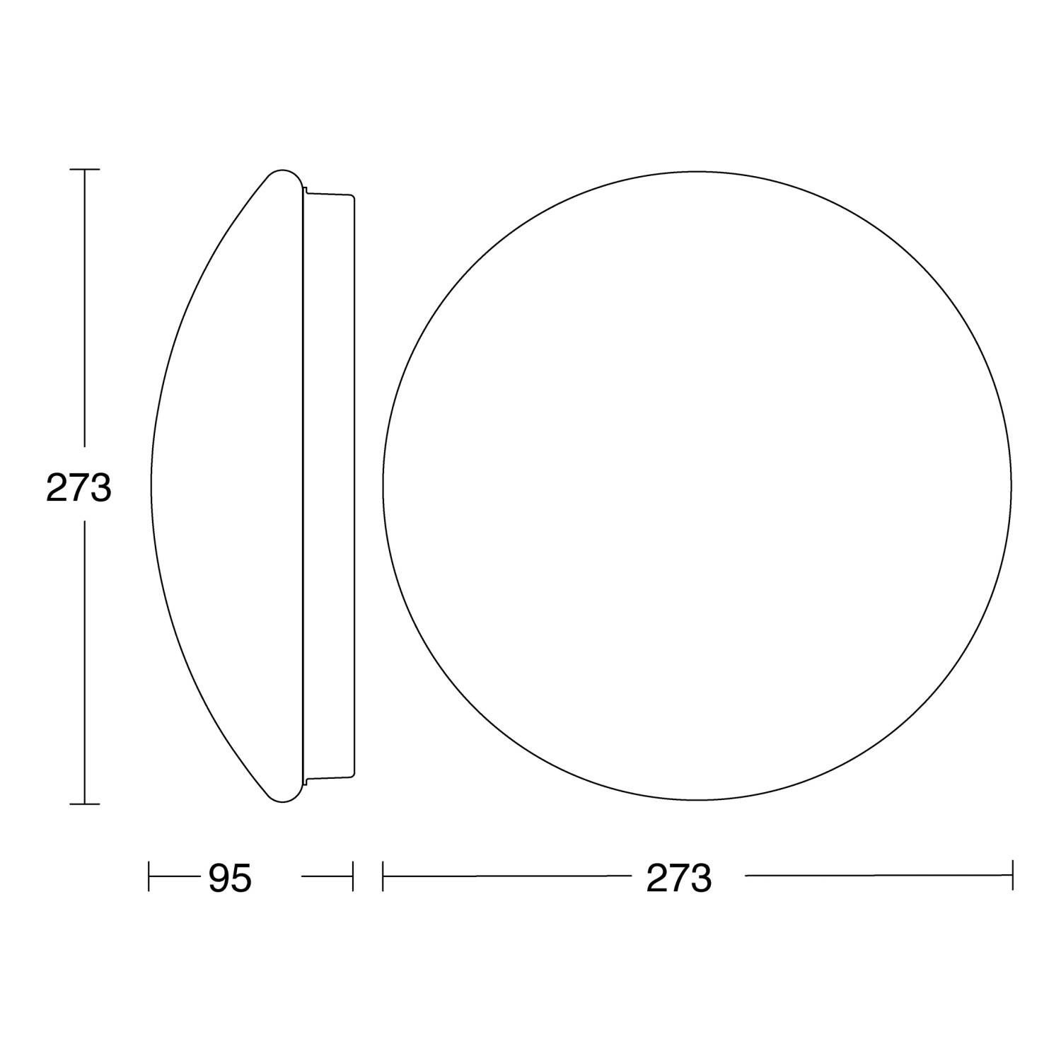 Skizze der Steinel LED Wand- und Deckenleuchte RS 16 S mit Maßen, zur Veranschaulichung der Größe.