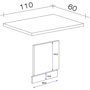 Skizze: Flex-Well Geschirrspüler-Paket, teilintegriert, Florida Weiß-Sonoma Eiche, Maße Arbeitsplatte, Front, Sockel