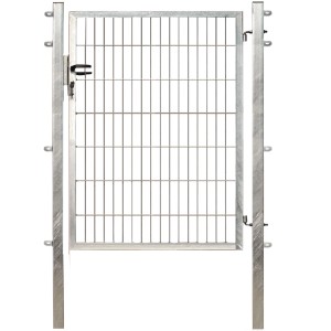 Verzinktes Einzeltor 140x100 cm für Doppelstabmattenzaun, Komplettset mit Pfosten und Schloss.