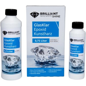 Brilliant Shine Epoxidharz Set, 0,75 l, für kristallklare Gießharz-Anwendungen.