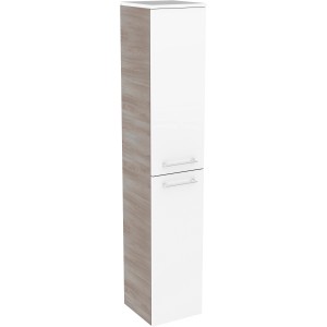 Fackelmann Bad-Hochschrank Lima, Steinesche/Weiß, 160,5x30,5x32cm, mit zwei Türen und Griffleisten.