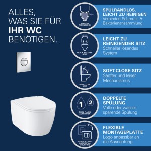 Grohe WC-Set Solido Compact: Wand-WC, Spülrandlos, Soft-Close-Sitz, Doppelspülung, flexible Montageplatte.