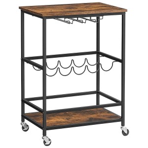 Songmics Servierwagen Brewer, braun-schwarz, mit Rollen, Flaschen- und Gläserhalter.
