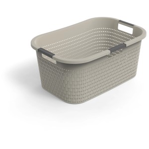 Rotho Wäschekorb Country, 40 l, Cappuccino, mit Rattanstruktur und Tragegriffen.