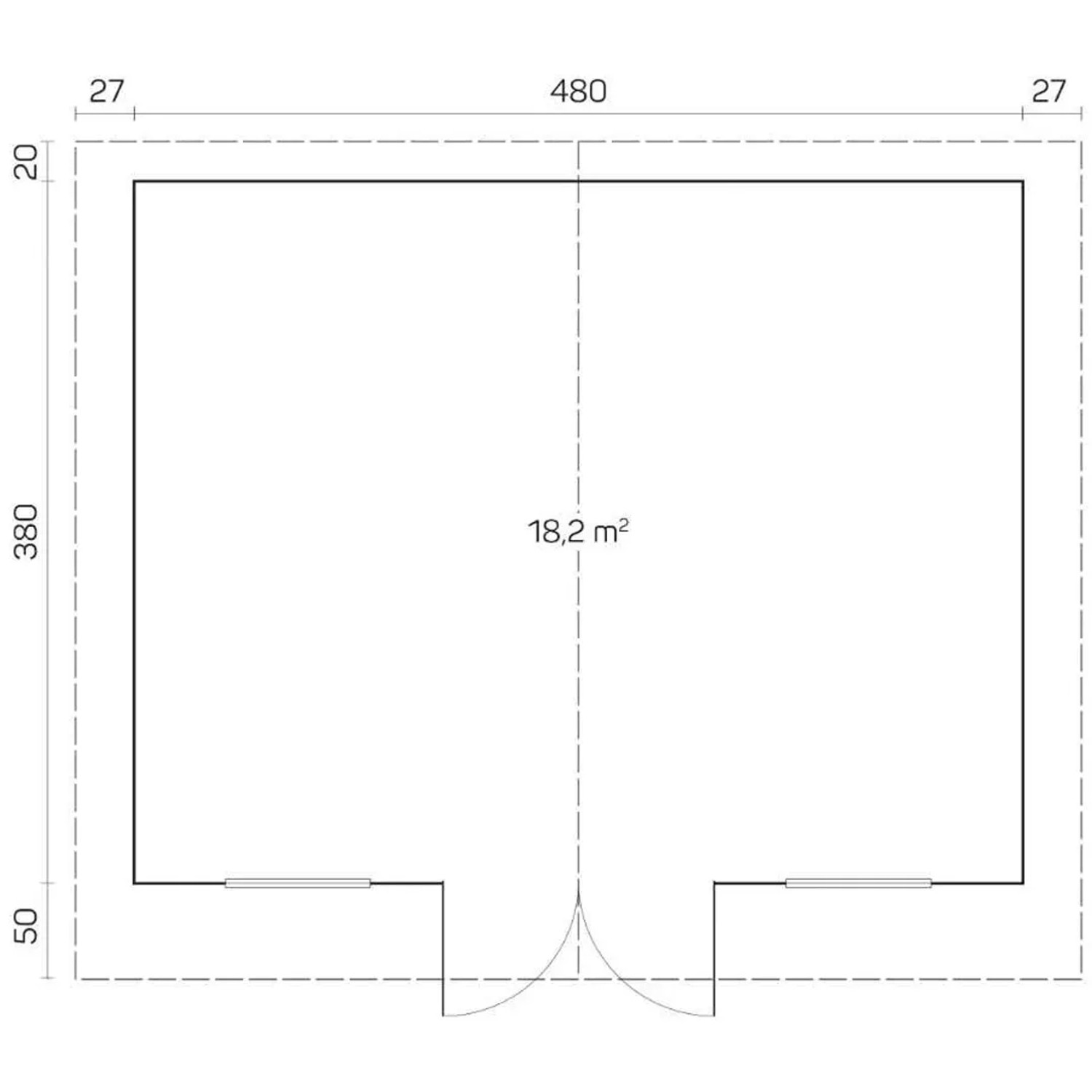 Grundriss Gartenhaus Bidasoa: 534x450cm, Satteldach, Fläche 18,2 m².