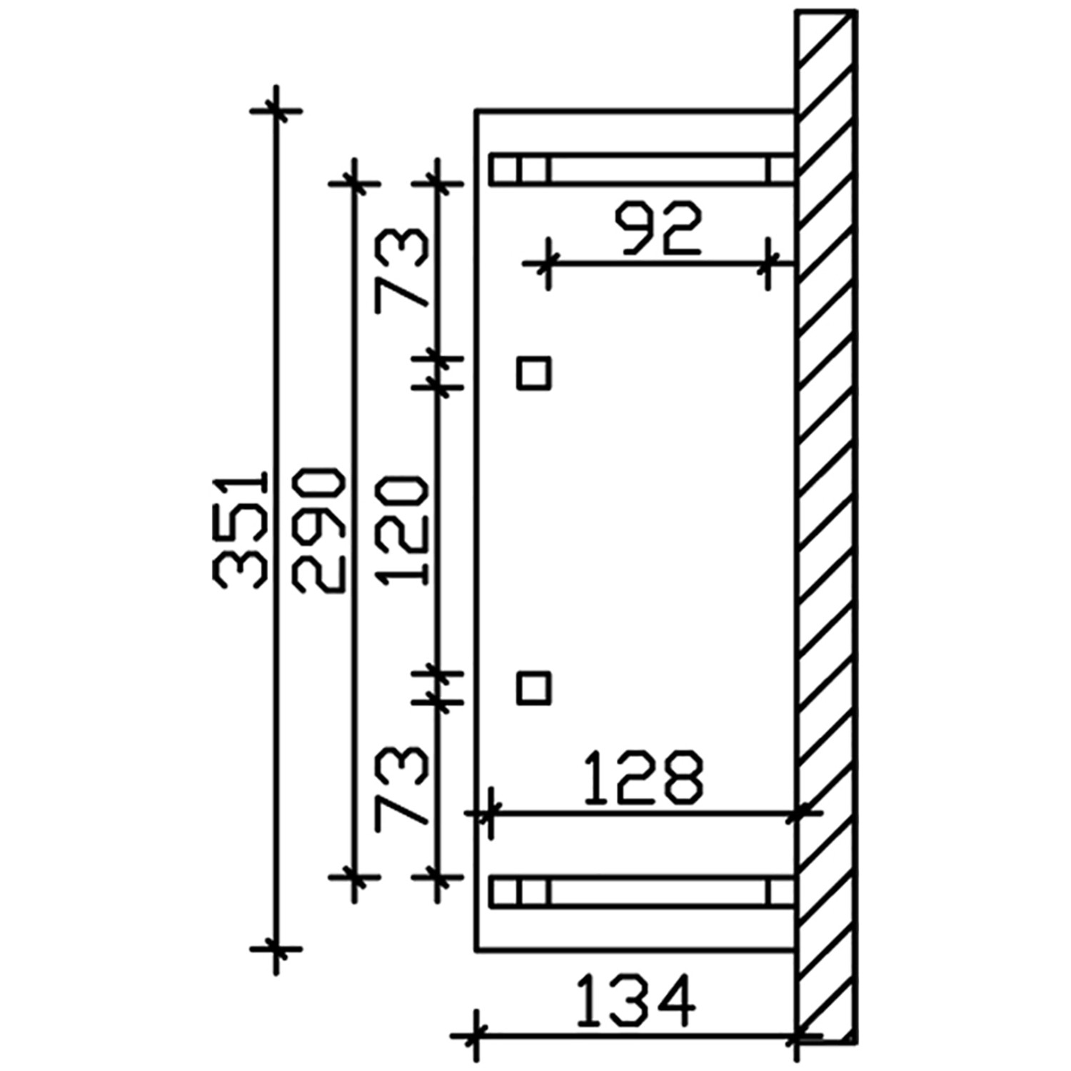Technische Zeichnung des Skan Holz Vordach Wismar 6, Maße: 351x134 cm.