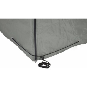 Graue Schutzhülle für Strandkorb (155x105x170 cm) mit Reißverschluss und Kordelzug.