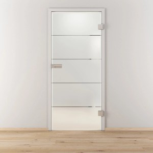 Novadoors Glastür-Set Nova 503, DIN R, 82,1x201,3 cm, satiniertes Glas mit Edelstahl-Optik.