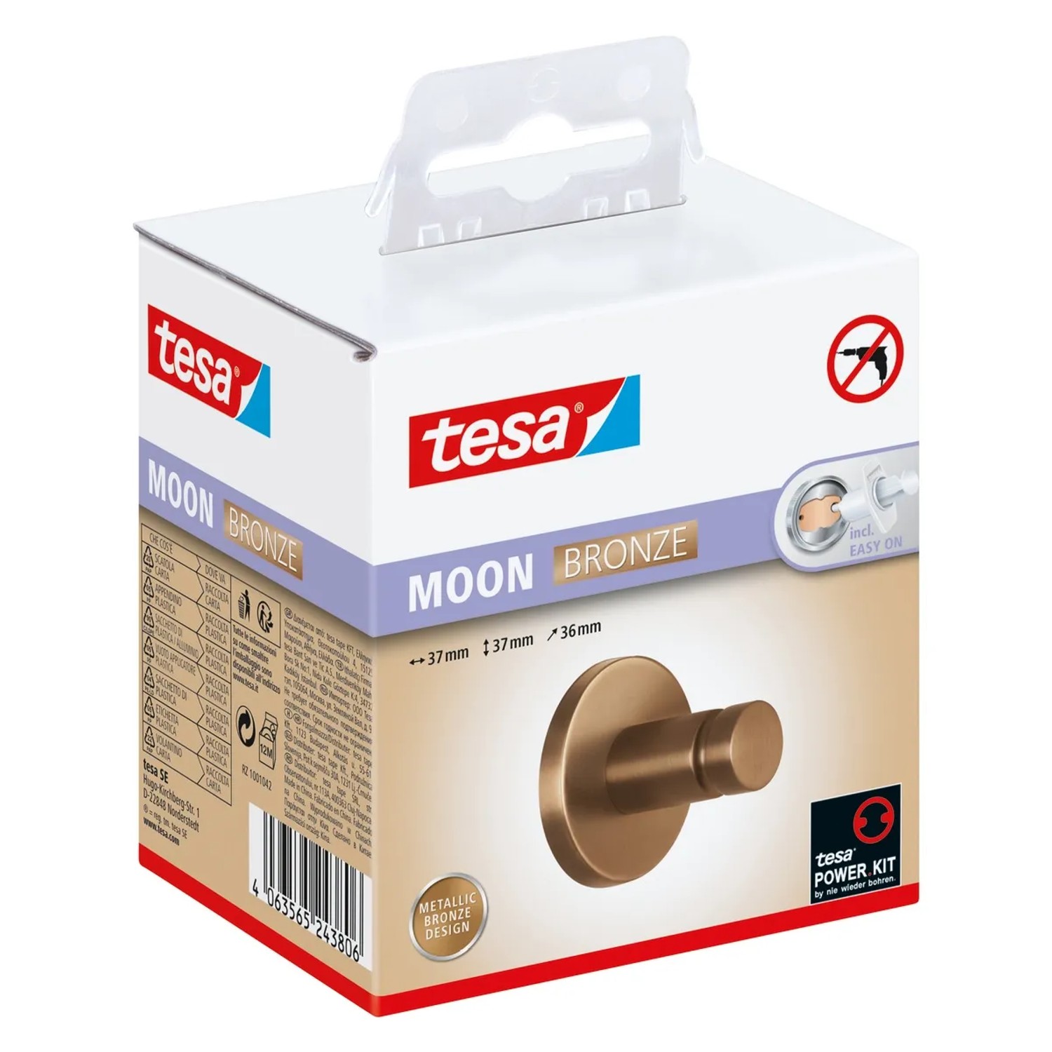 Tesa Moon Handtuchhaken Bronze, Badhelfer zur Wandmontage ohne Bohren.
