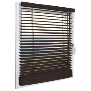 Dunkelbraune Sol Royal Holzjalousie (B50xH130 cm) für Fenster, geschlossen.