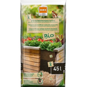 Sack OBI Bio Hochbeetkompost, torffrei, 2295 l (51x45 l) für gesundes Pflanzenwachstum.