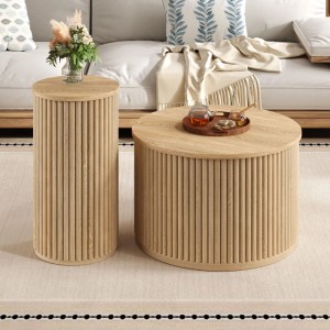 okwish Couchtisch mit Naturholzlatten Beistelltisch Multifunktional Natur