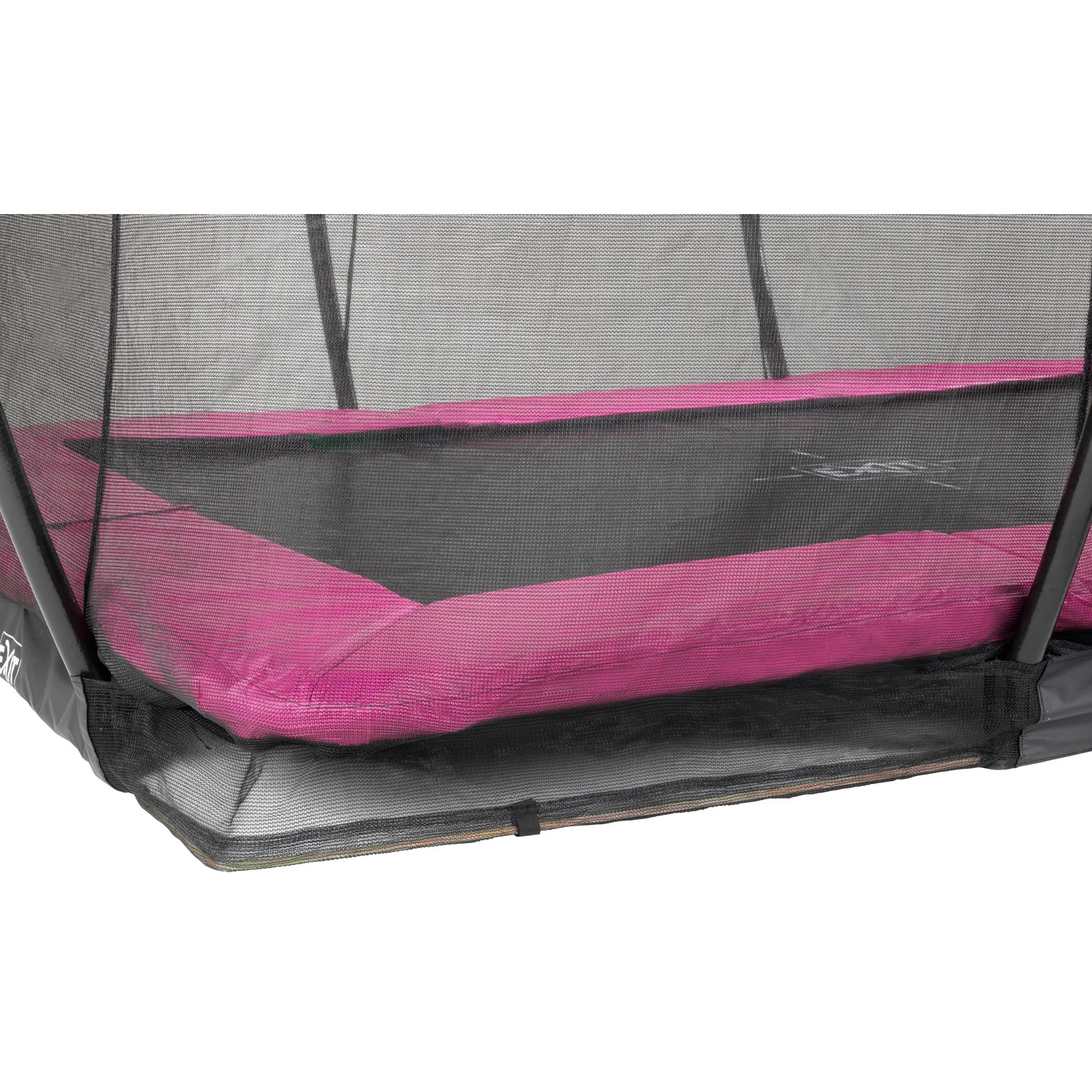 Detailaufnahme: Rosa EXIT Silhouette Bodentrampolin 244x366cm mit Sicherheitsnetz.