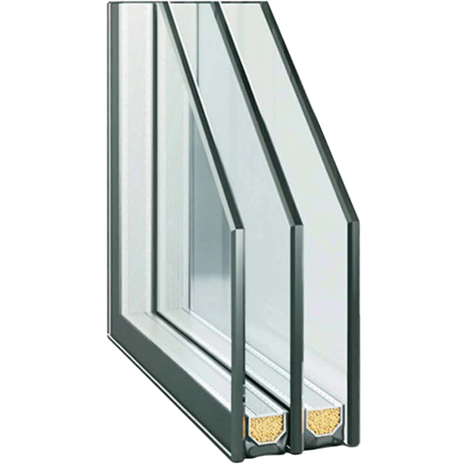 Detailaufnahme einer anthrazitfarbenen Stahl-Nebeneingangstür (Schnitt) mit Mehrfachverglasung.