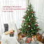 HOMCOM Künstlicher Weihnachtsbaum 180 cm, grün, mit 2380 Spitzen, festlich dekoriert mit roten und silbernen Kugeln, Geschenke am Fuß.